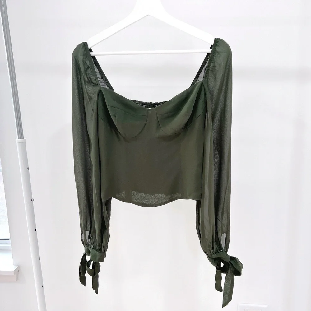 Reformation Sawtelle Sweetheart Blouse Green Puff Sleeve Size 4